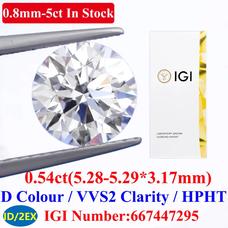 0.1–5CT Super White Lab-Grown Diamond Loose — IGI/GIA Certified, HPHT & CVD, DEFG VVS-SI, Diamond Tester Approved for Wedding Jewelry