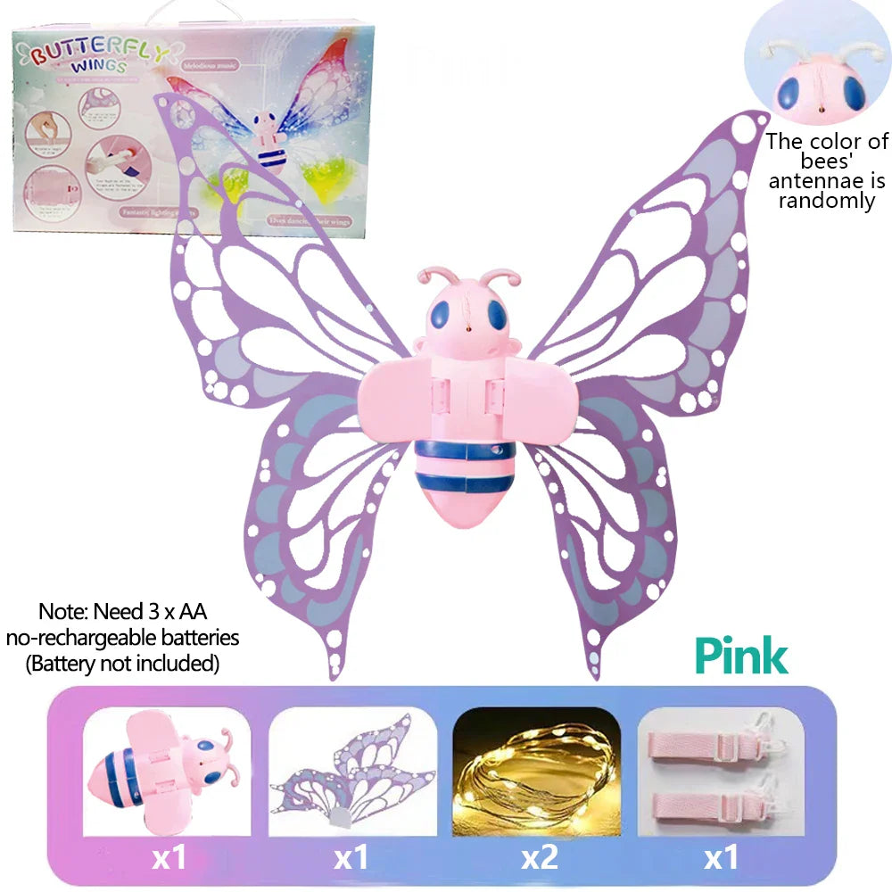 Electric Butterfly Fairy Wings with Lights — Moving Elf Angel Wings for Kids Cosplay & Dress Up