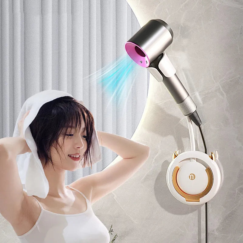 Adjustable Non-Perforated Hair Dryer Bracket - Wall Mounted Storage Rack for Bathroom Organization