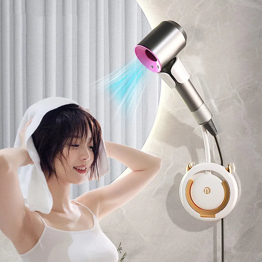 Adjustable Non-Perforated Hair Dryer Bracket - Wall Mounted Storage Rack for Bathroom Organization