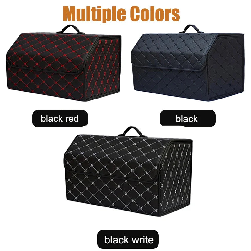 Car Trunk Organizer Box – Large Capacity Leather Storage Bag for Auto Tools, Stowing, Tidying, and Emergency Use, Folding