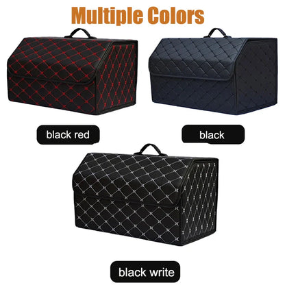 Car Trunk Organizer Box – Large Capacity Leather Storage Bag for Auto Tools, Stowing, Tidying, and Emergency Use, Folding