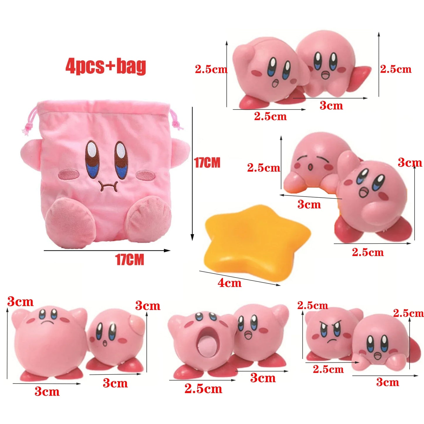 Star Kirby Action Figures — Cute PVC Toys with Cartoon Drawstring Storage Bag, Pocket-Sized Action Figures