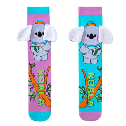 Cute Cartoon Penguin & Koala Knee-High Socks – Breathable 3D Long No-Heel Socks for Kids