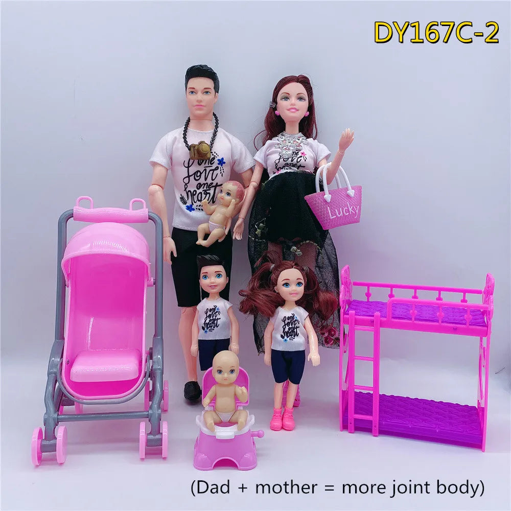 Family of 6 Pregnant Doll Set – Movable Joints Mom, Dad & Babies Interactive Playhouse Toy Gift for Girls