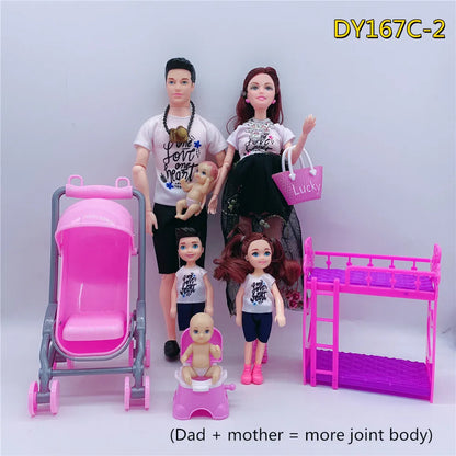Family of 6 Pregnant Doll Set – Movable Joints Mom, Dad & Babies Interactive Playhouse Toy Gift for Girls