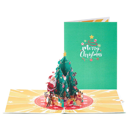 3D Christmas Tree Greeting Card – Cat Xmas Pop-Up Postcard with Envelope