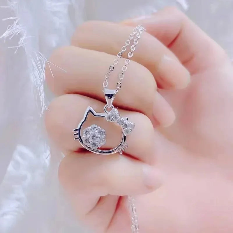 Hello Kitty Necklace & Ring Set – Cute Sanrio Cartoon Jewelry Anime Gift for Kids