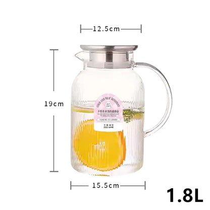 HeY LiLac 1.8L Glass Pitcher - Vertical Stripe Borosilicate Water Carafe with Lid for Fridge & Drinks