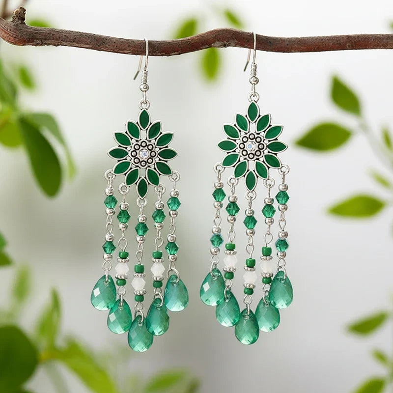 Bohemian Acrylic Water Drop Earrings - Crystal Bead Long Dangle Vacation Jewelry for Women