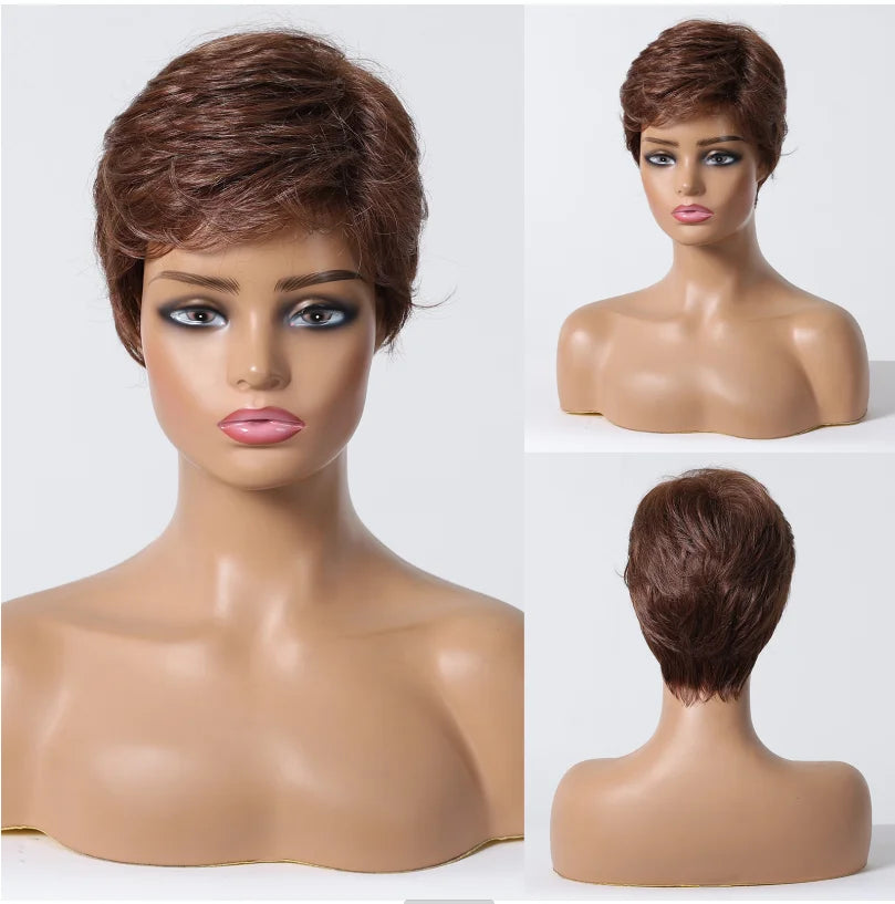Platinum Blonde Short Pixie Cut Wig – 8 Inch Human Hair Wig with Bangs for Women, Soft Machine Made