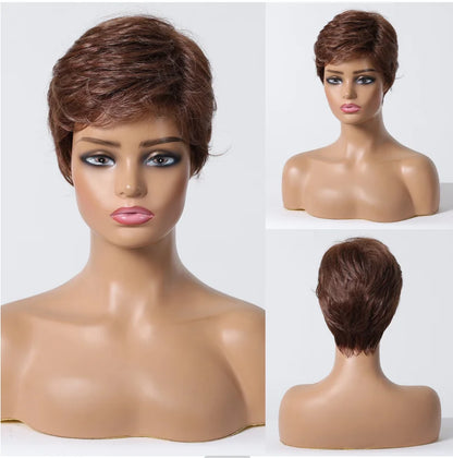 Platinum Blonde Short Pixie Cut Wig – 8 Inch Human Hair Wig with Bangs for Women, Soft Machine Made