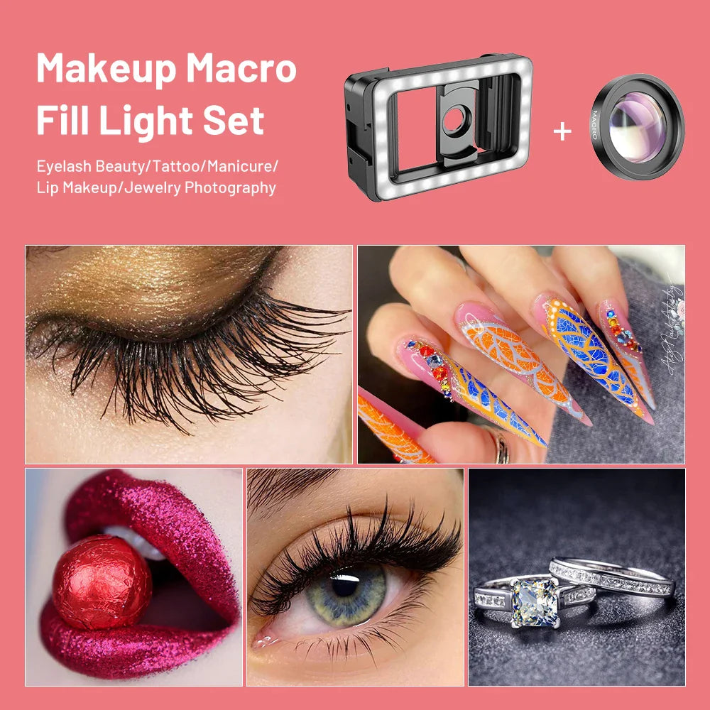 APEXEL 4K HD 15X Macro Lens Kit with LED Fill Light for iPhone, Samsung & All Smartphones