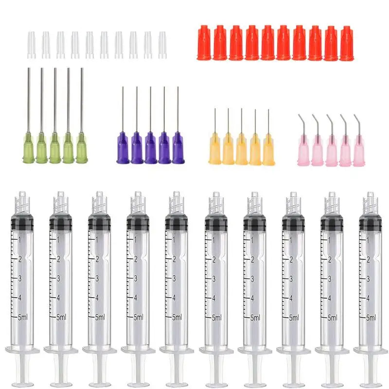 50-Pack Syringes with Blunt Tip Needles — 14G-23G with Caps for Refilling & Measuring Liquids