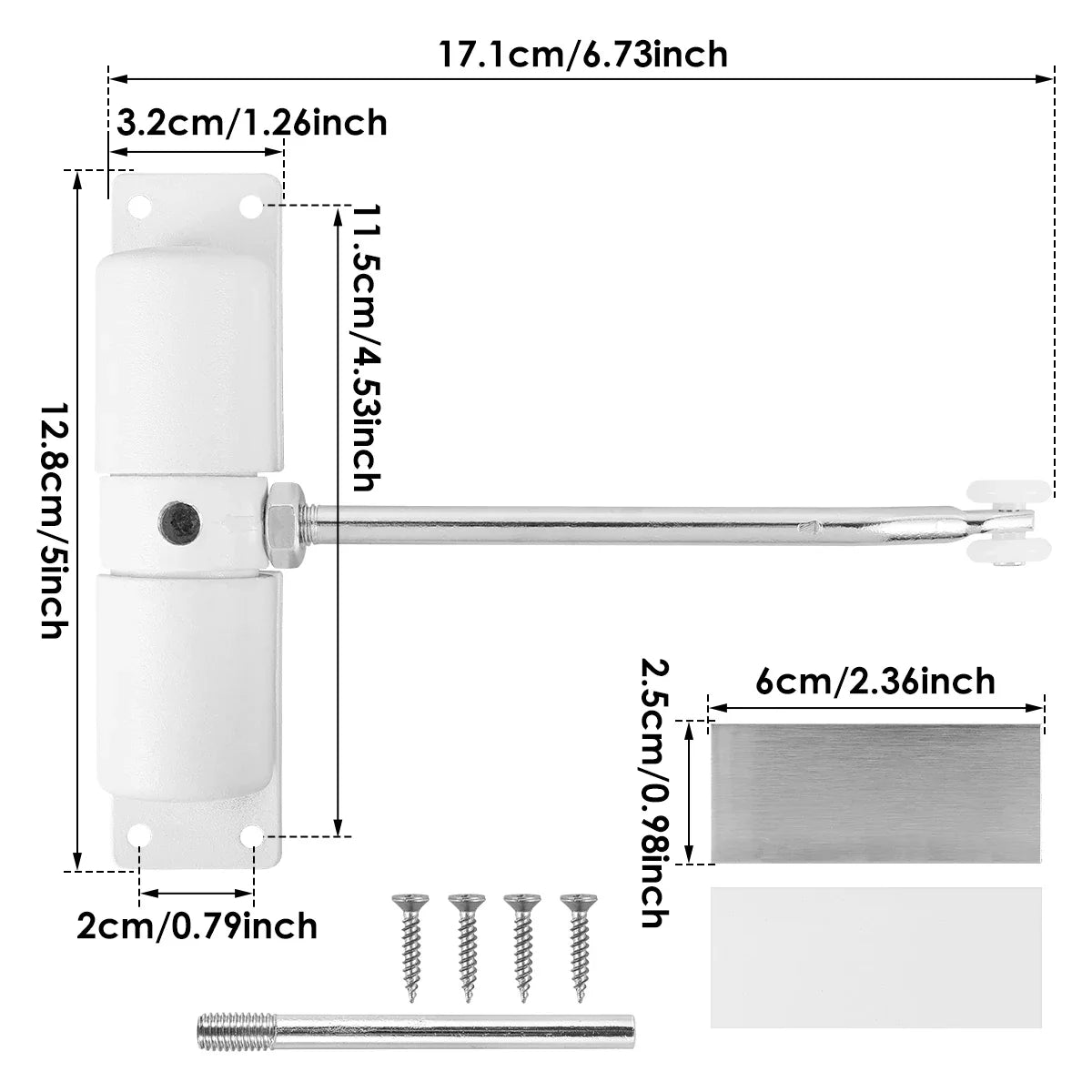 Automatic Door Closer - Metal Adjustable Heavy Duty Spring for Interior/Exterior Hinged Doors, Durable & Quiet Safety Mechanism