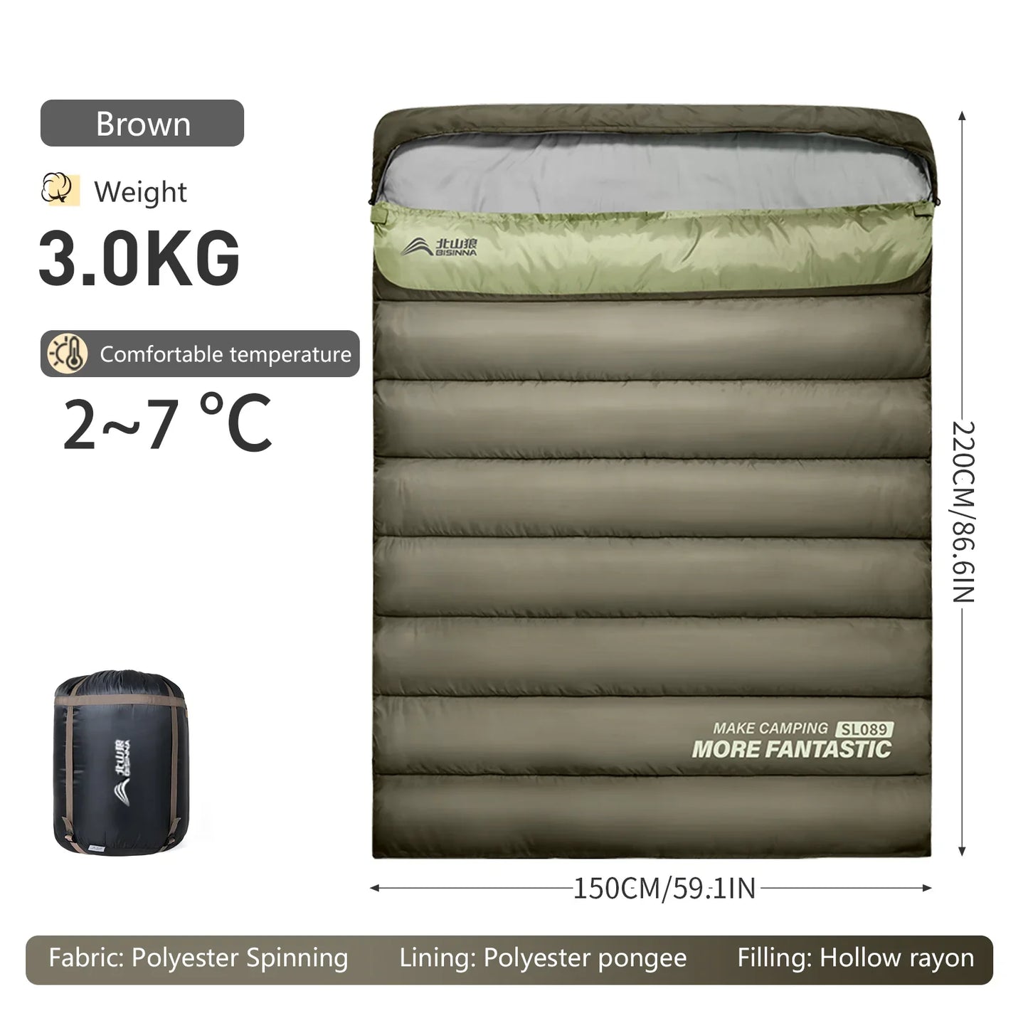 BSWOLF 2-Person Four Seasons Camping Sleeping Bag – Portable Winter Outdoor Travel & Hiking Bag