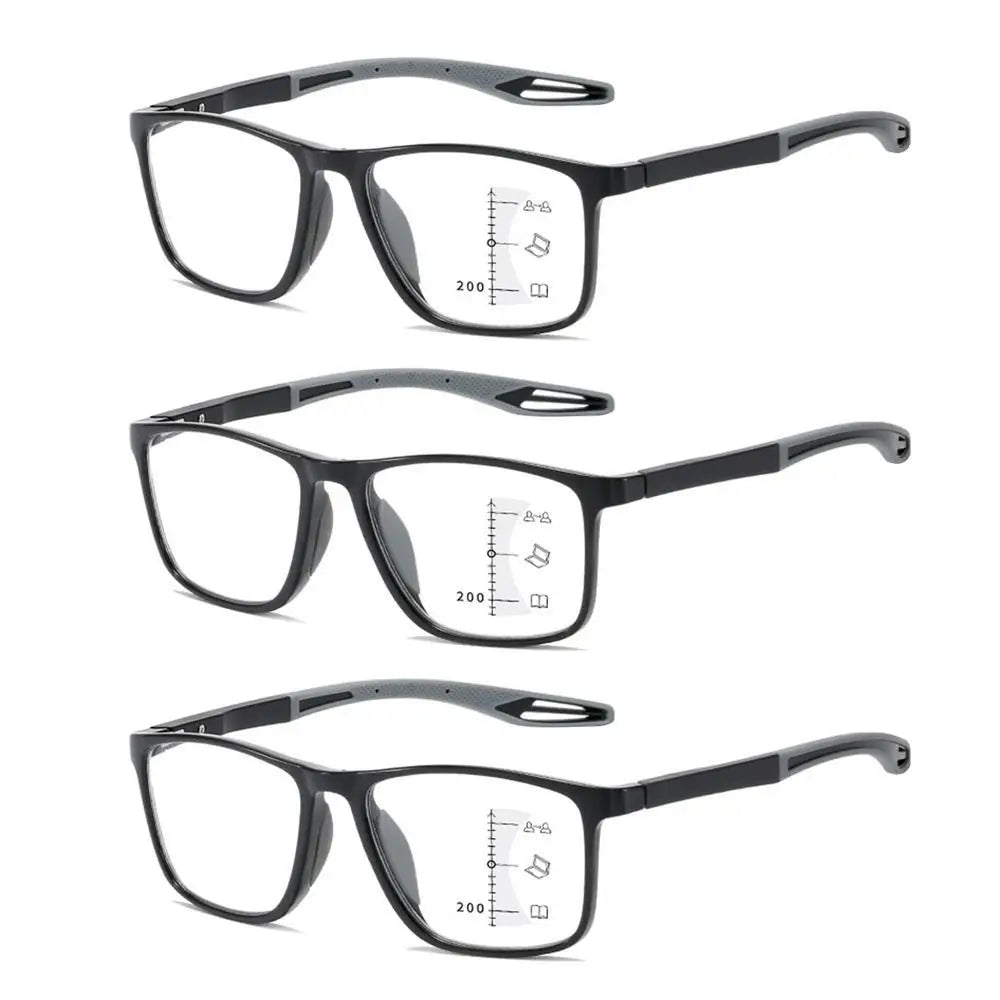 Multifocal Progressive Reading Glasses – TR90 Frame, Anti-Blue Light Sports Eyeglasses for Men & Women, Ultralight Bifocal for Presbyopia