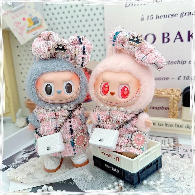 17cm Labubu Doll Accessories - Luxury Sweet Woolen Suit, Crossbody Bag & Princess Shoes Set