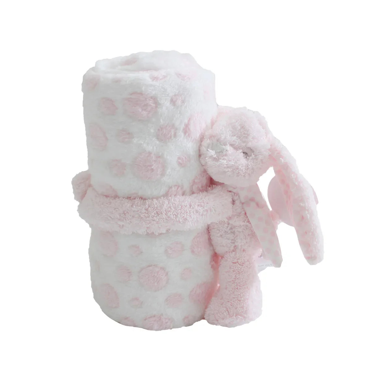 2-Piece Baby Gift Set – Pink Bunny Plush Flannel Blanket & Stuffed Animal for Newborn Sleeping