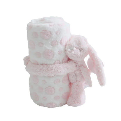 2-Piece Baby Gift Set – Pink Bunny Plush Flannel Blanket & Stuffed Animal for Newborn Sleeping