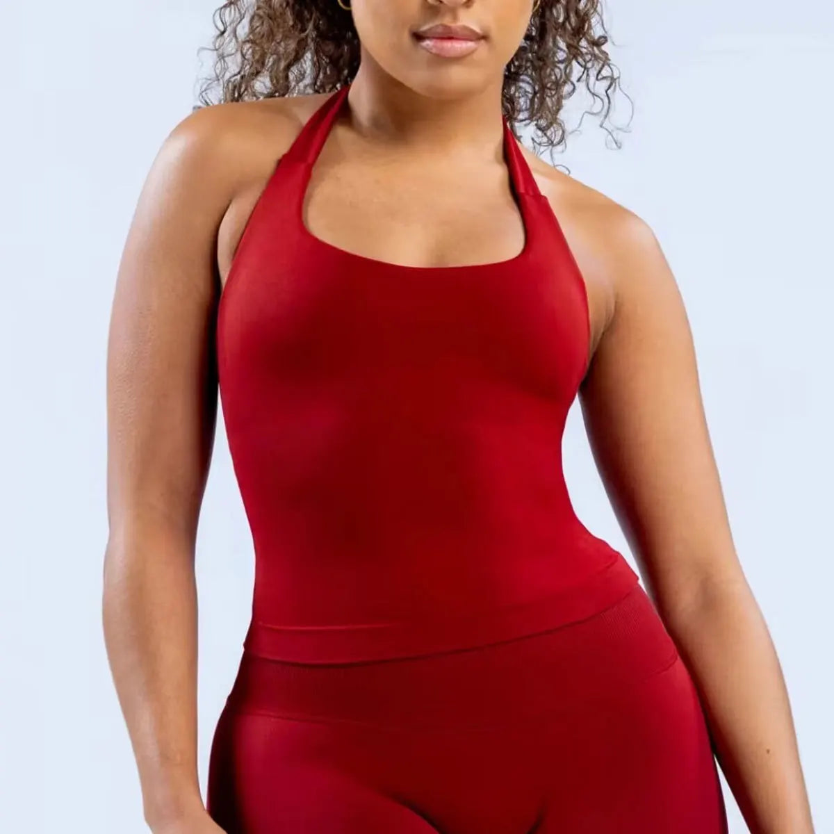 NCLAGEN Impact Halter Top — Women's Padded Longline Strappy Yoga Tank for Gym, Pilates & Fitness Activewear