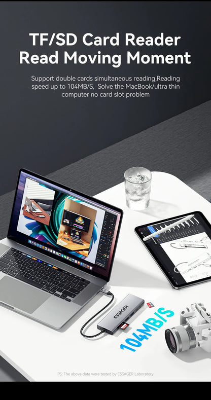 ESSAGER 8-in-1 USB-C Hub Dock Station — HDMI + Disk Storage | Compatible with MacBook Pro/Air M1 & M2