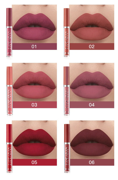 HANDAIYAN 6-Piece Matte Lipstick Set – Waterproof, Long-Lasting, Non-Stick Cup Korean Makeup for Women