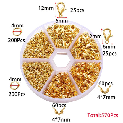 210-400Pcs Jewelry Making Kit - Lobster Clasps Jump Rings Crimp Beads Findings for DIY Bracelets & Necklaces