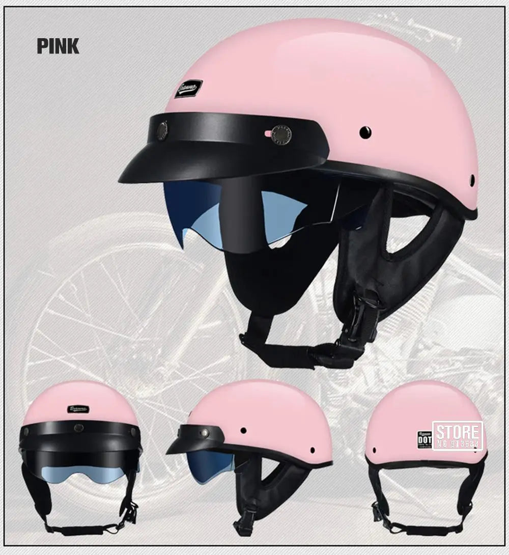 Retro DOT-Certified Motorcycle Half Helmet – HD Lens, Men & Women, 4-Season Scooter & Moto Riding Casco
