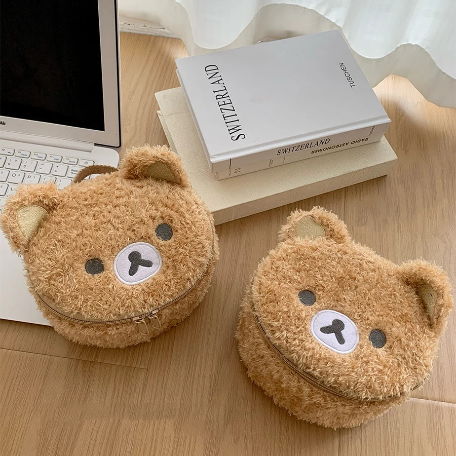 Plush Anime Bear Makeup Case – Cosmetic Bag for Women Jewelry Storage & Organizer Pouch Handbag Travel Gift Accessory