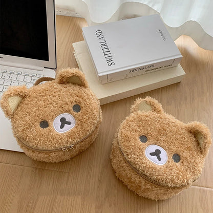 Plush Anime Bear Makeup Case – Cosmetic Bag for Women Jewelry Storage & Organizer Pouch Handbag Travel Gift Accessory