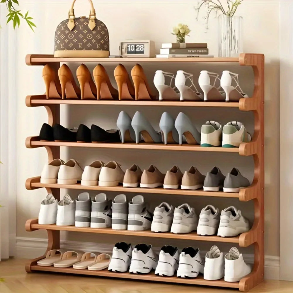 Chinese Style Wooden Shoe Rack — Multifunctional Bamboo Entrance Storage Cabinet for Shoes