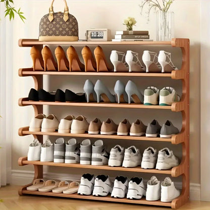 Chinese Style Wooden Shoe Rack — Multifunctional Bamboo Entrance Storage Cabinet for Shoes