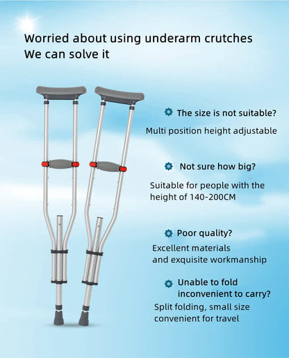 Aluminum Alloy Detachable Foldable Underarm Crutches — Armpit Walking Stick Mobility Aid for Elderly & Disabled