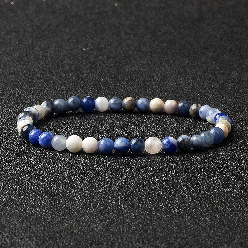 4mm Natural Stone Bead Stretch Bracelet for Men & Women – Agate Lava Handmade Reiki Crystal Jewelry
