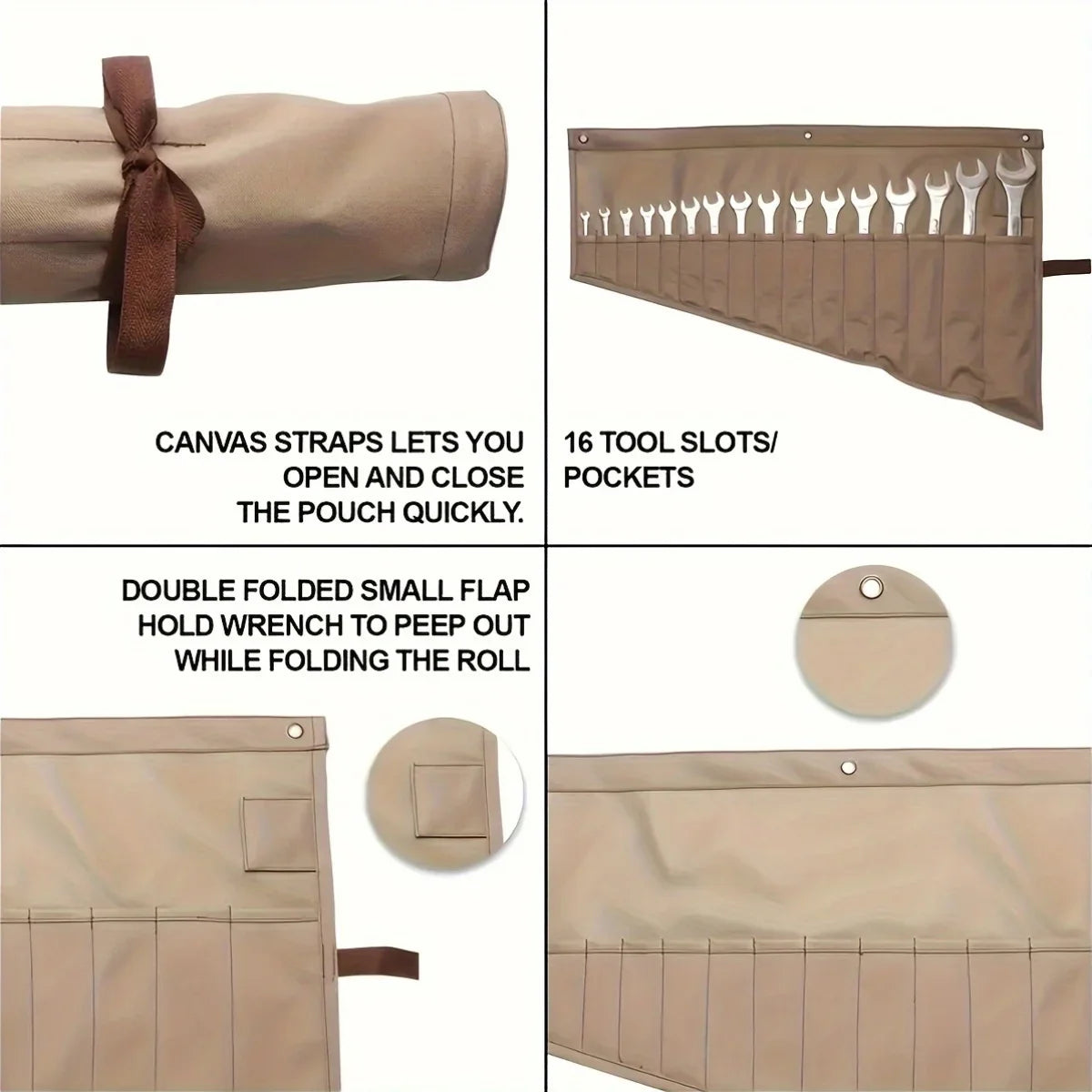 Brown Universal Canvas Tool Bag – Wrench & Hardware Storage Roll Bag for Maintenance, 1-Piece