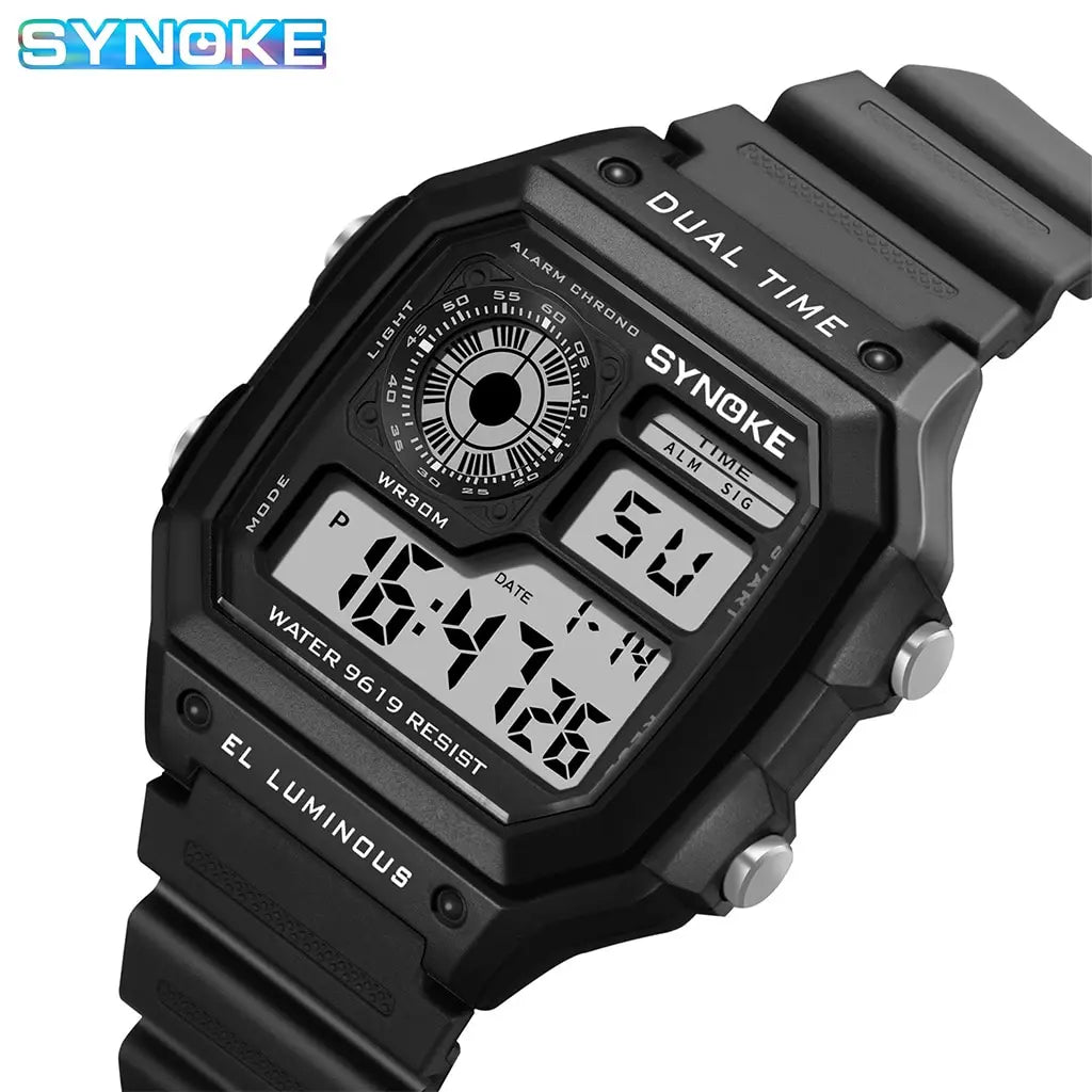 SYNOKE Men's Military Sports Digital Watch – Waterproof Luminous Chronograph Wristwatch