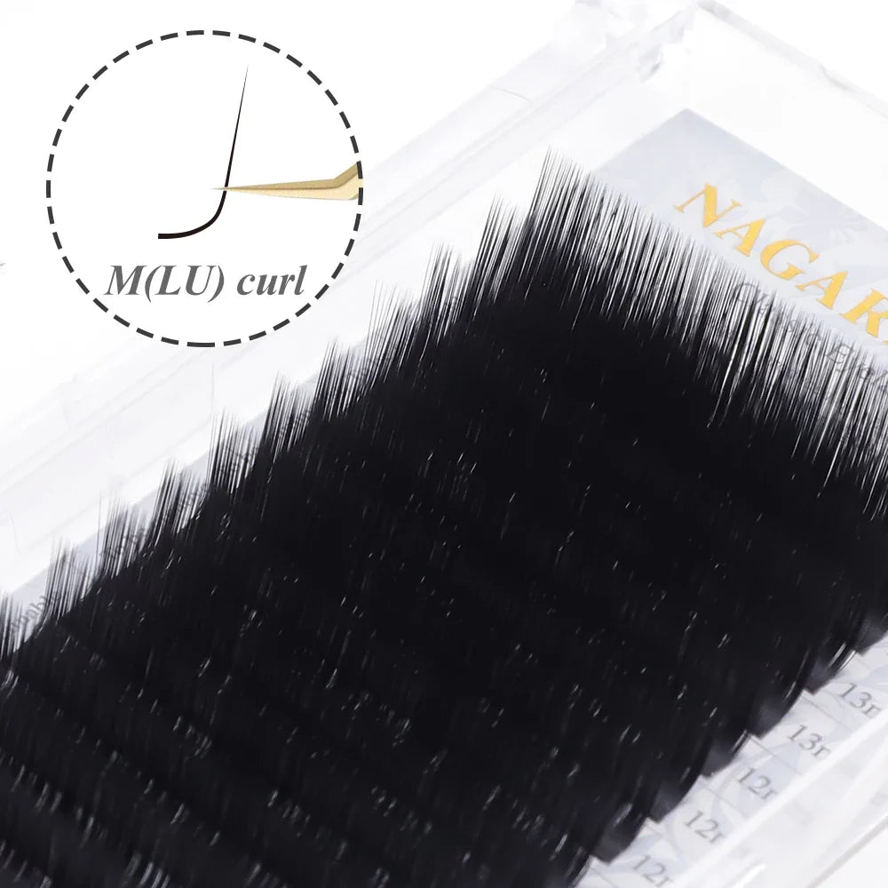 NAGARAKU Synthetic Mink Eyelash Extensions — 16 Lines, Mixed 7-15mm N/M/L/LB/LC/LD Curl High-Quality Individual Lashes