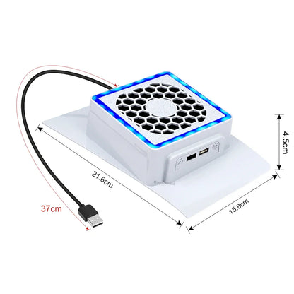 NEW Side-Mounted Cooling Fan for PS5 Slim – LED Light & 2 USB Ports Game Console Cooler Accessory