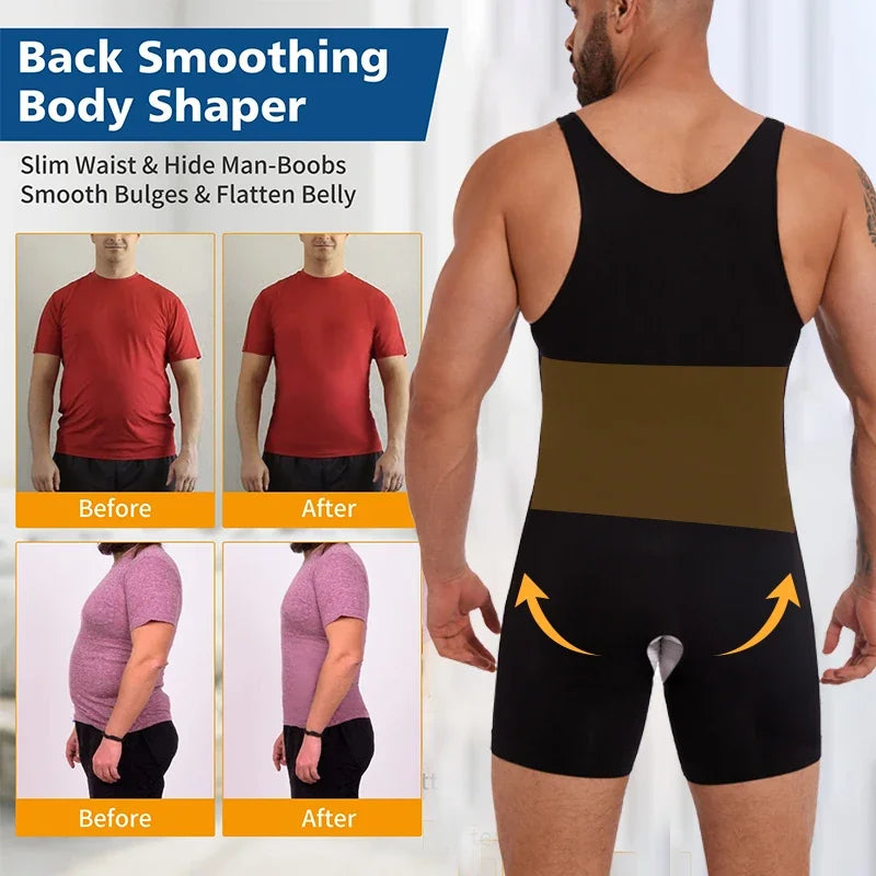 Men’s Sleeveless Bodysuit Shaper — Full Body Compression Undershirt, Tummy Control Slimming Vest Shapewear