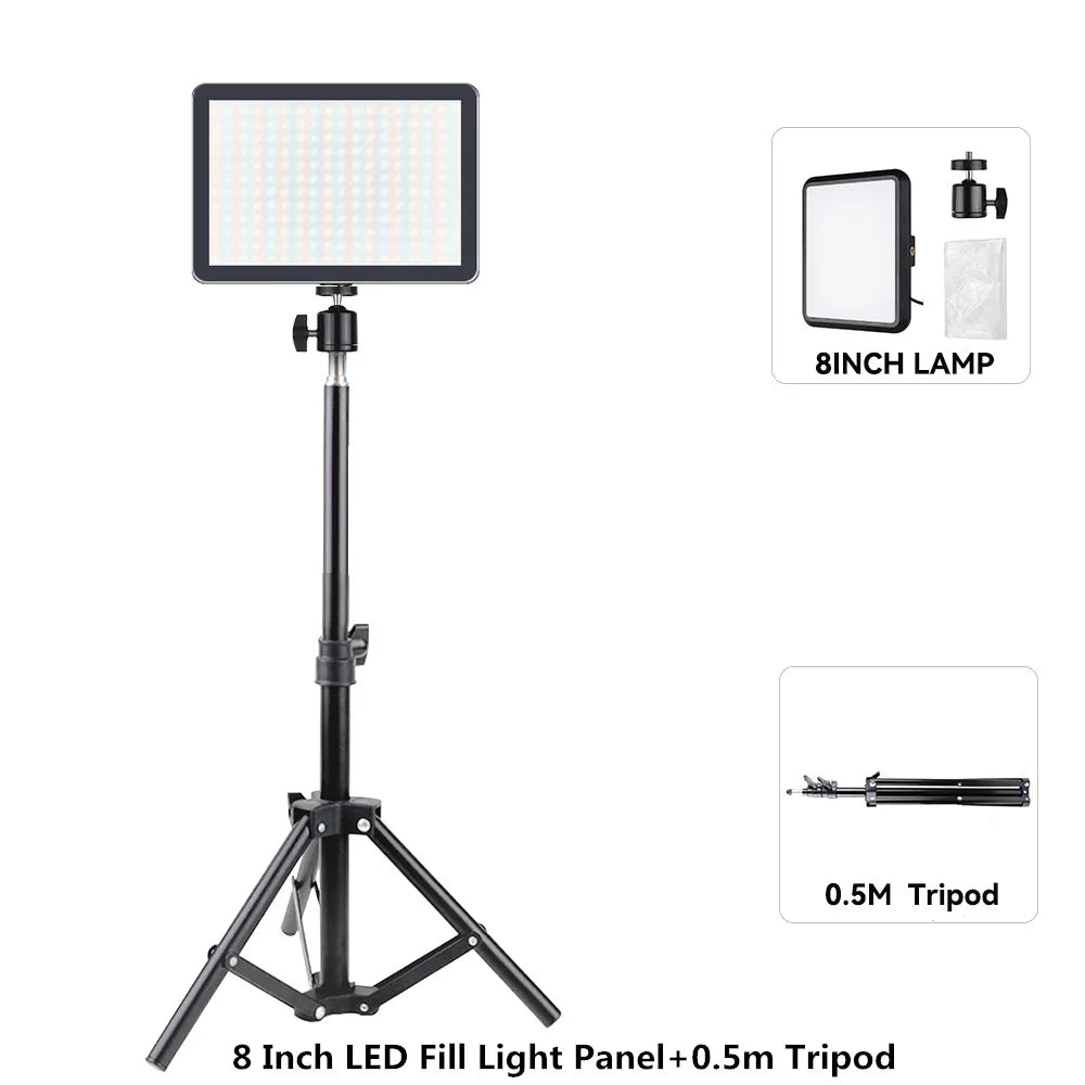 8"/12" LED Video Light Panel Kit – Photography & Streaming Studio Lamp with Tripod Stand for YouTube Live Shoots