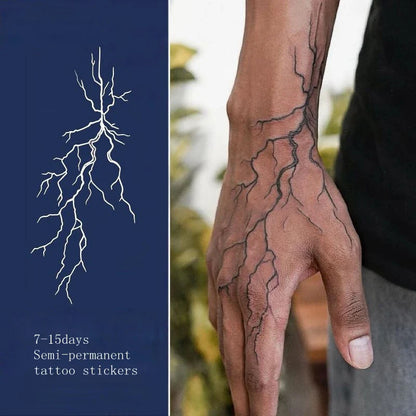 Lightning Hand Back Tattoo Sticker — Waterproof Herbal Juice Semi-Permanent Fake Tattoo for Arms & Legs