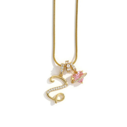Gold Zircon Flower Letter Necklace - A-Z Alphabet Pendant Jewelry Gift for Women