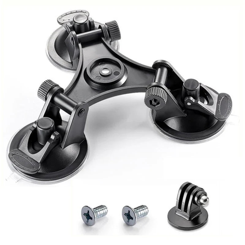 Triple Suction Cup Mount with 1/4'' Thread Adapter for GoPro Hero 13/12/11/10/9/8, DJI Osmo Action 5/4/3, Insta360, SJCAM
