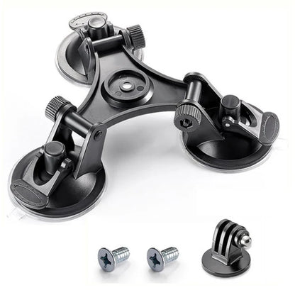 Triple Suction Cup Mount with 1/4'' Thread Adapter for GoPro Hero 13/12/11/10/9/8, DJI Osmo Action 5/4/3, Insta360, SJCAM