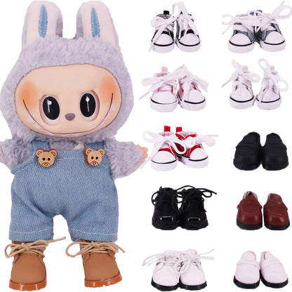 3.8cm Solid Color Lace-Up Canvas Shoes – PU Doll Shoes for 17cm Labubu Doll Clothes & Accessories Gift