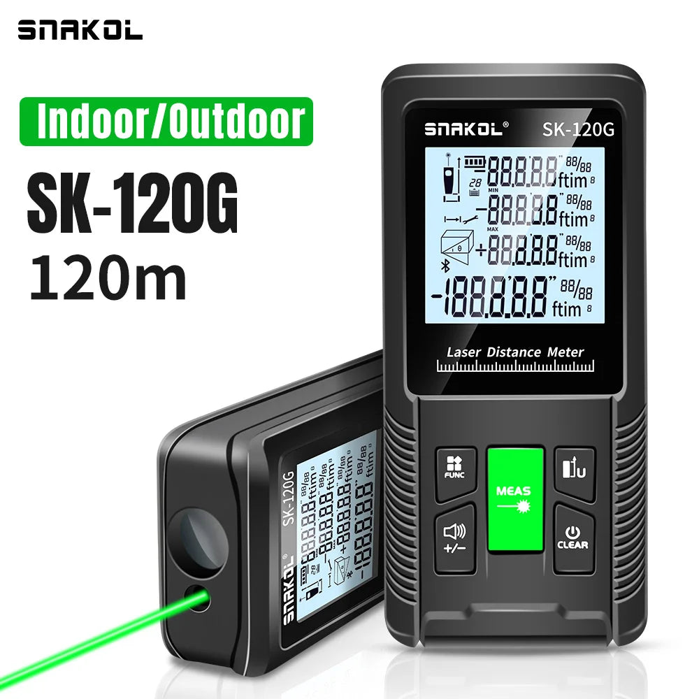 Snakol Laser Tape Measure 120M - Green Laser Distance Meter, High Accuracy Roulette with Multiple Measurement Functions, Electronic Ruler