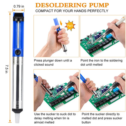 JCD Desoldering Pump - Aluminum Vacuum Solder Sucker Tool for Solder Removal and Electronics Repair