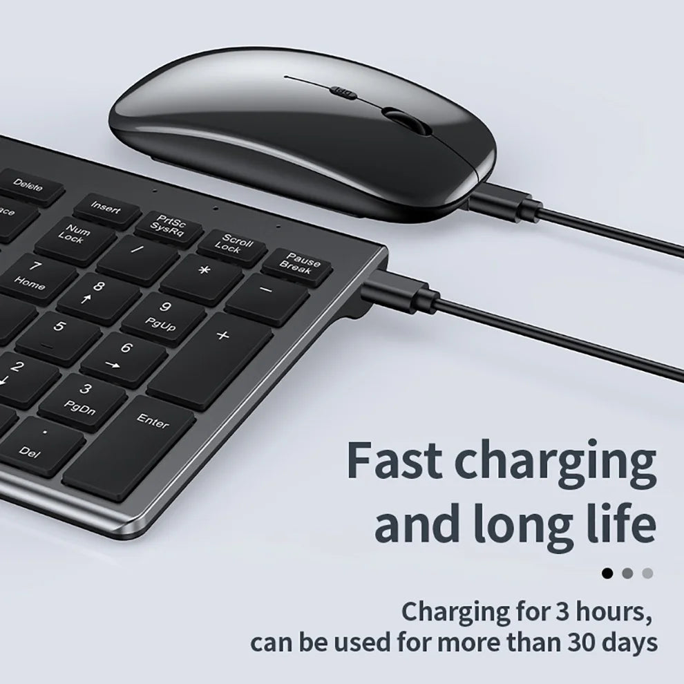 Jomaa Slim Bluetooth Keyboard & Mouse Set — Rechargeable 2.4G USB Wireless Combo for Laptop & Computer