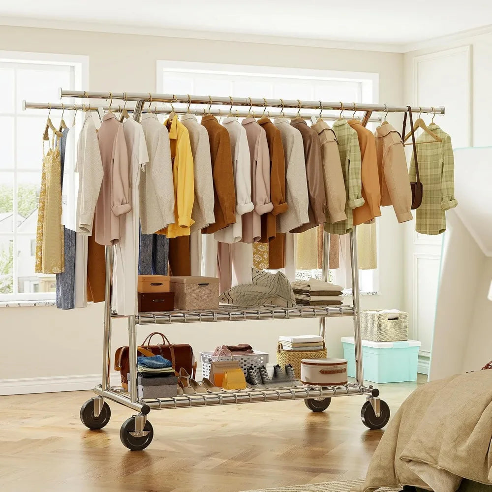 Heavy Duty Clothing Rack with Shelves – Rolling Hanger for Clothes, 650LBS Load Capacity